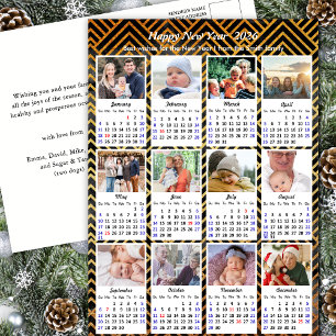 Cartes Pour Fêtes Annuelles 2026 Calendrier Famille 12 Photo Moderne Pink Gold