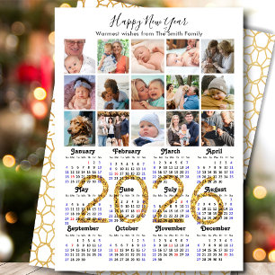 Cartes Pour Fêtes Annuelles 2026 Calendrier Famille 15 Photo Collage Gold Part