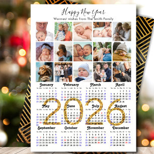 Cartes Pour Fêtes Annuelles 2026 Calendrier Famille 15 Photo Collage Gold Part