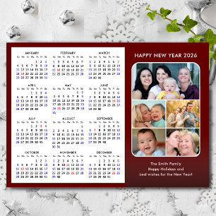 Cartes Pour Fêtes Annuelles 2026 Calendrier Famille 5 photo Collage minimalist