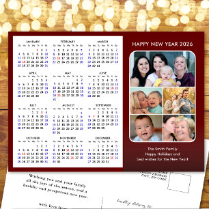 Cartes Pour Fêtes Annuelles 2026 Calendrier Famille 5 Photo Moderne Rouge Mini