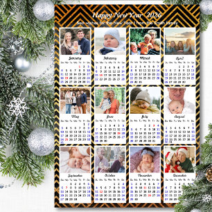 Cartes Pour Fêtes Annuelles 2026 Calendrier Famille moderne 12 Photo Black Gol