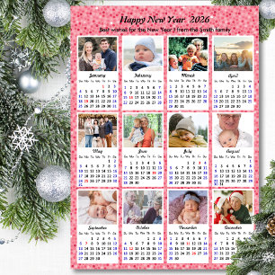 Cartes Pour Fêtes Annuelles 2026 Calendrier Famille Moderne 12 Photo Festive R