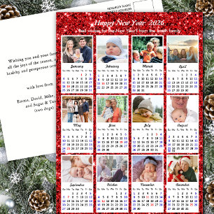 Cartes Pour Fêtes Annuelles 2026 Calendrier Famille moderne 12 Photo Parties s