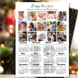 Cartes Pour Fêtes Annuelles 2026 Calendrier Famille Photo Collage Élégant Scri