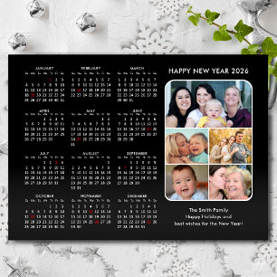 Cartes Pour Fêtes Annuelles 2026 Calendrier Famille Photo Noir moderne minimal
