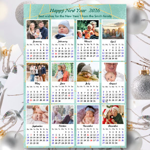 Cartes Pour Fêtes Annuelles 2026 Calendrier Mint Green Parties scintillant Fam
