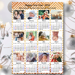 Cartes Pour Fêtes Annuelles 2026 Calendrier Modern Gold 12 Family Photo Collag