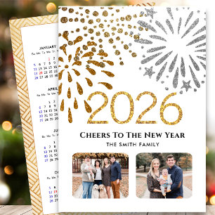 Cartes Pour Fêtes Annuelles 2026 Calendrier Nouvel An Firework Gold Family Pho