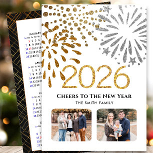Cartes Pour Fêtes Annuelles 2026 Calendrier Nouvel An Firework Gold Family Pho
