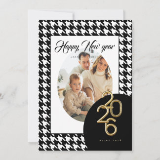 Cartes Pour Fêtes Annuelles 2026 Happy New Year Classic Houndstooth One Photo
