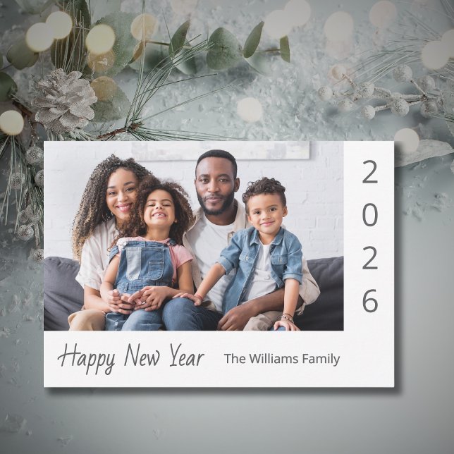 Cartes Pour Fêtes Annuelles 2026 Happy New Year Family Photo Modern (Créateur téléchargé)