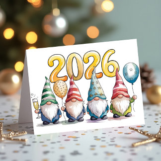 Cartes Pour Fêtes Annuelles 2026 New Year Cute Gnomes Celebration Party