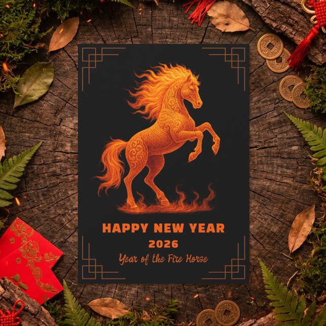 Cartes Pour Fêtes Annuelles 2026 Year of the Fire Horse Chinese Zodiac (Créateur téléchargé)