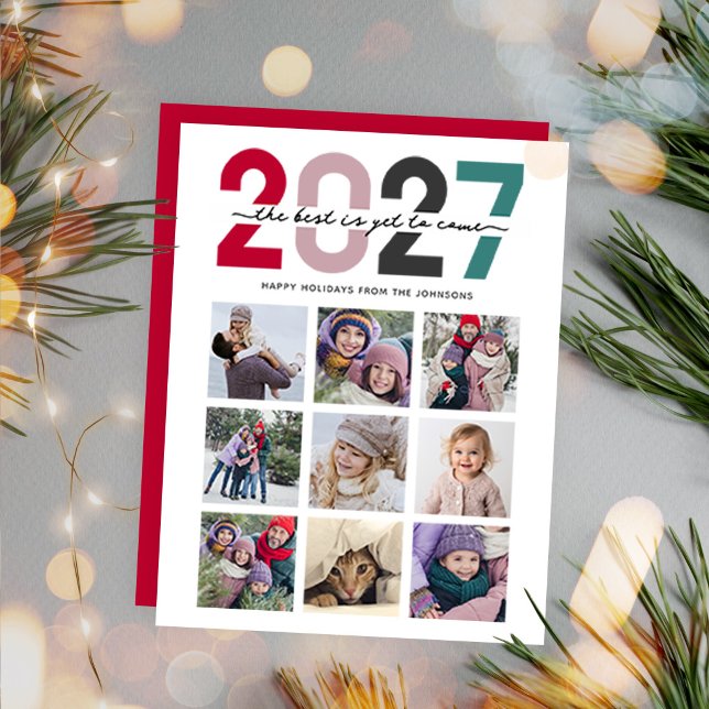 Cartes Pour Fêtes Annuelles 2027 9 Photo Christmas Red The Best Yet to Come (2027 9 Photo Christmas Red The Best Yet to Come Holiday Card)