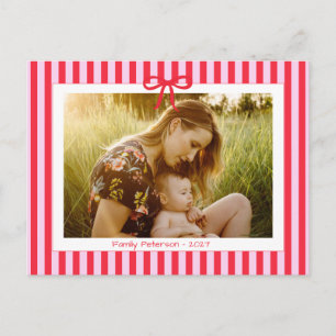 Cartes Pour Fêtes Annuelles 2027 famille rayures rouges nœud tendance chic