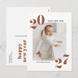 Cartes Pour Fêtes Annuelles 2027 Typographie Rétro Terracotta Photo Nouvel An
