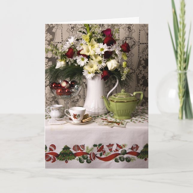 Cartes Pour Fêtes Annuelles 2203 Teatime Floral Vie morte Noël (Devant)