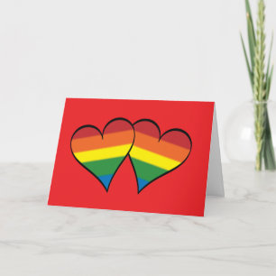 Cartes Pour Fêtes Annuelles 2 coeurs d'arc-en-ciel sur le rouge - au loin -