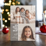 Cartes Pour Fêtes Annuelles 2 Collage de photos Noël taupe de Noël minimal<br><div class="desc">Simple taupe Plaid Motif sur le dos - Un accueil de vacances simple et minimaliste avec 2 photos et calligraphie moderne. Faites glisser vos photos en carré avant de les télécharger.</div>