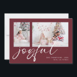 Cartes Pour Fêtes Annuelles 2 Photo 2024 Calendrier Joyeux Noël Bourgogne<br><div class="desc">Moderne 2 Photos Family Script 2024 Calendrier Joyeux Noël Bourgogne. Disponible numériquement et imprimé. Remplacez simplement les deux exemples de photos par vos propres et personnalisez-les avec vos noms. Joyful est dans un jeu élégant script set en blanc qui peut être changé en une autre couleur si vous le souhaitez....</div>
