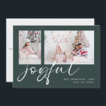 Cartes Pour Fêtes Annuelles 2 Photo 2025 Calendrier Joyeux Noël Vert<br><div class="desc">Moderne 2 Photos Family Script 2025 Calendrier Joyeux Noël Vert foncé. Disponible numériquement et imprimé. Remplacez simplement les deux exemples de photos par vos propres et personnalisez-les avec vos noms. Joyful est dans un jeu élégant script set en blanc qui peut être changé en une autre couleur si vous le...</div>