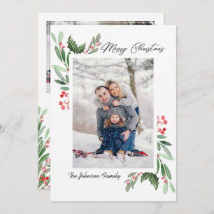 Cartes Pour Fêtes Annuelles 2 PHOTO Aquarelle Mistletoe Holly Berry Noël