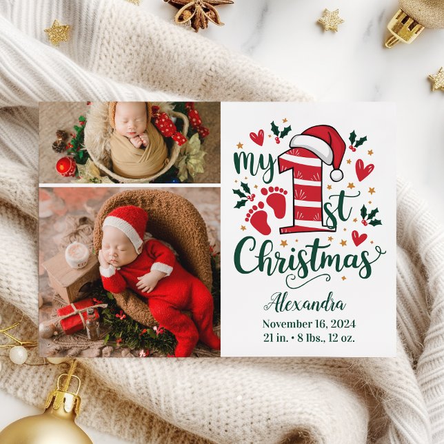 Cartes Pour Fêtes Annuelles 2 Photo Candy Cane Baby 1st Christmas (Créateur téléchargé)