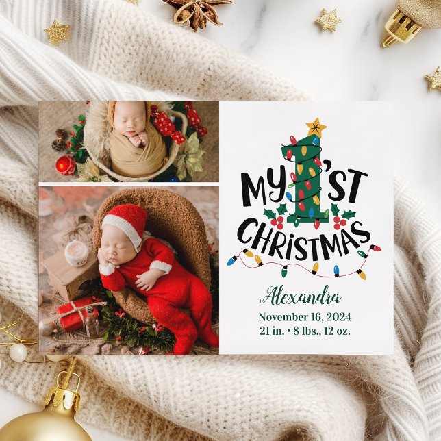Cartes Pour Fêtes Annuelles 2 Photo Christmas Tree Lights First Christmas (Créateur téléchargé)