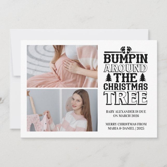 Cartes Pour Fêtes Annuelles 2 Photo Christmas Tree Pregnancy Announcement (Devant)