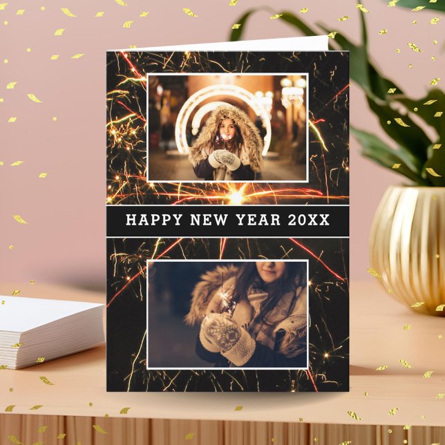 Cartes Pour Fêtes Annuelles 2 Photo Collage Feu d'artifice Bonne Année 2026 (Créateur téléchargé)