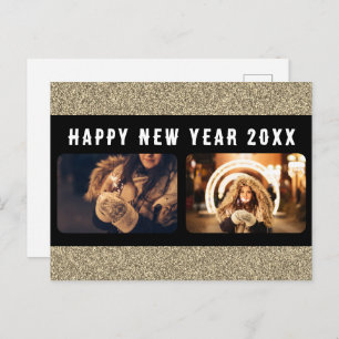 Cartes Pour Fêtes Annuelles 2 Photo Collage Gold Parties scintillant Bonne ann