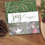 Cartes Pour Fêtes Annuelles 2 Photo Collage Joy Script Saison de salutation Ol<br><div class="desc">Des nuances de feuilles botaniques verts aux baies rouges de corail - Un design fantaisiste avec un collage photo sur le devant et un motif botanique moderne sur le dos. L'accueil est une grande police festive moderne et rustique. Customisez ceci avec 2 photos et nom de famille.</div>