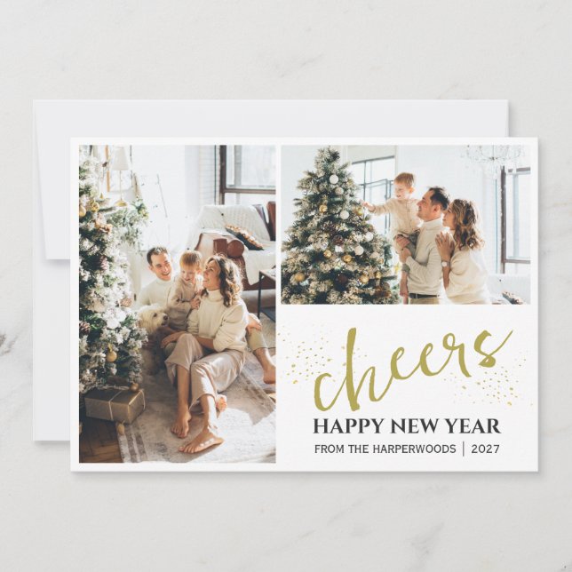 Cartes Pour Fêtes Annuelles 2 Photo Élégant Script Moderne Bonne Année (Devant)