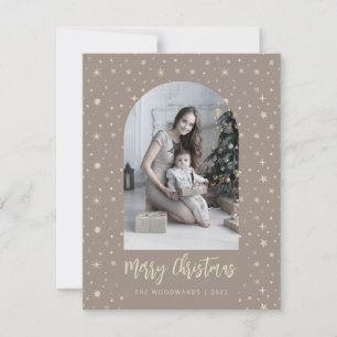 Cartes Pour Fêtes Annuelles 2-Photo Étoiles en Arche Joyeux Noël Brun Or