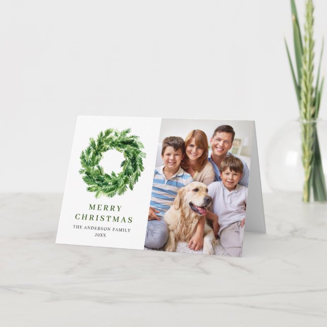 Cartes Pour Fêtes Annuelles 2 PHOTO Festif Pine Branch Wreath Christmas (Devant)