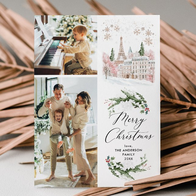 Cartes Pour Fêtes Annuelles 2 Photo Joyeux Noël Elégant Hiver Paris Scène (Créateur téléchargé)