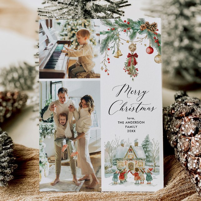 Cartes Pour Fêtes Annuelles 2 Photo Joyeux Noël Jote Carolers Scène d'hiver (Créateur téléchargé)