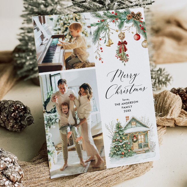 Cartes Pour Fêtes Annuelles 2 Photo Joyeux Noël Végétal d'hiver Foliage (Créateur téléchargé)