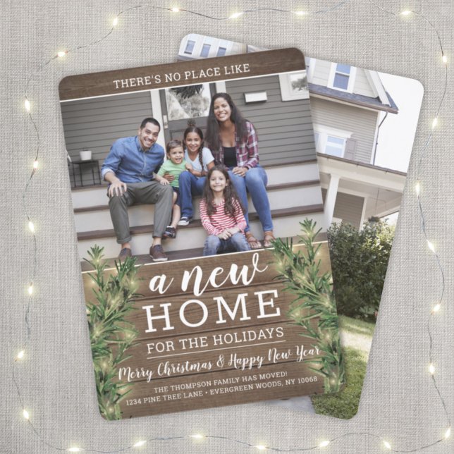 Cartes Pour Fêtes Annuelles 2 Photo Nouveau domicile Adresse Chaîne Lumières P (Créateur téléchargé)