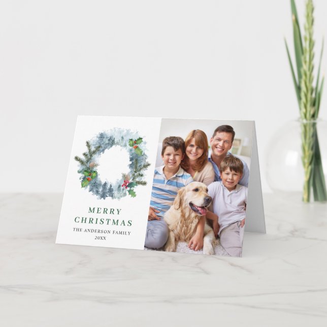 Cartes Pour Fêtes Annuelles 2 PHOTO Paysage Wreath Christmas Holly Berry (Devant)