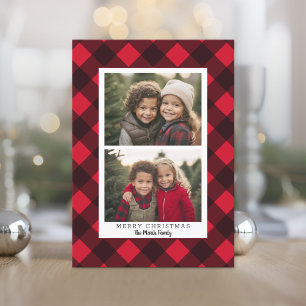 Cartes Pour Fêtes Annuelles 2 Photo Red Black Buffalo plaid - Joyeux Noël