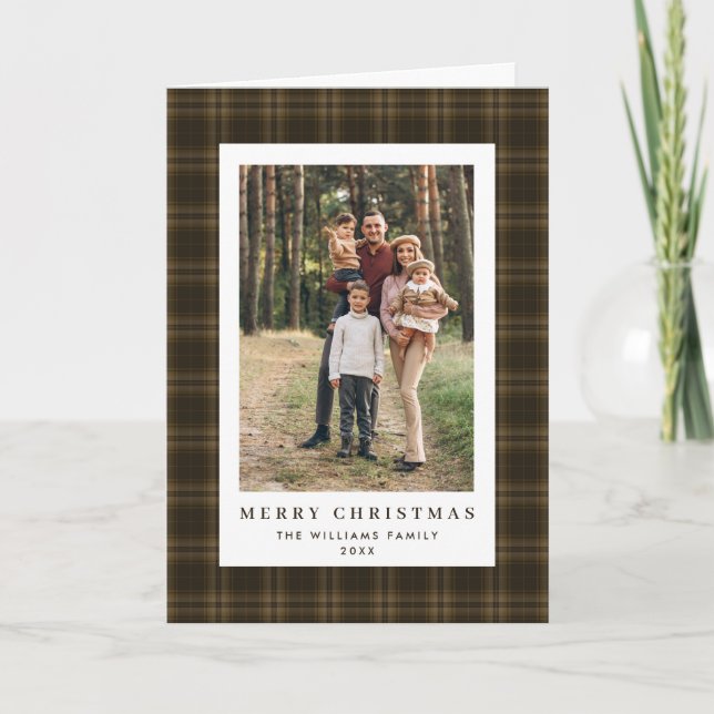 Cartes Pour Fêtes Annuelles 2 Photo Retro Noël Plaid Grey (Devant)