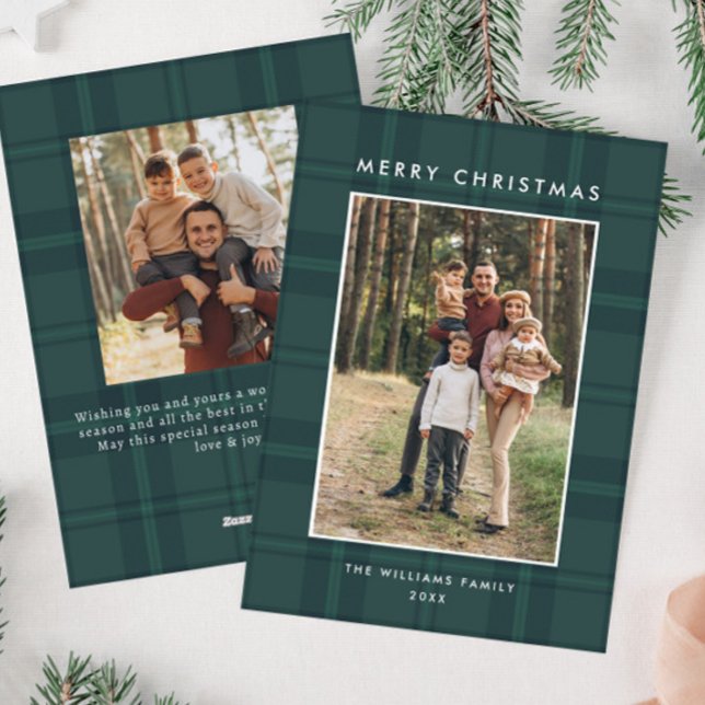 Cartes Pour Fêtes Annuelles 2 Photo Retro Noël Plaid Grey (Créateur téléchargé)