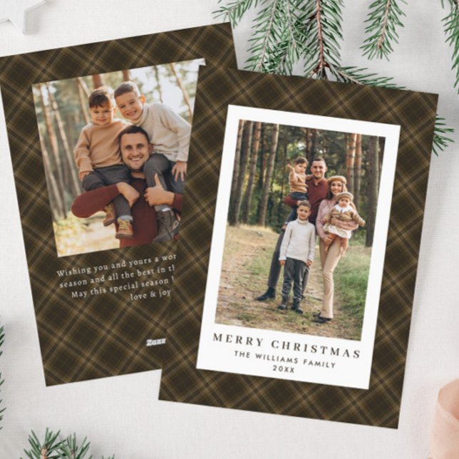 Cartes Pour Fêtes Annuelles 2 Photo Retro Noël Plaid Tartan Salutation (Créateur téléchargé)