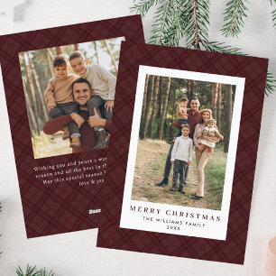 Cartes Pour Fêtes Annuelles 2 Photo Retro Noël Plaid Tartan Salutation