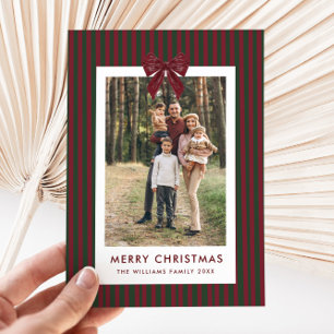 Cartes Pour Fêtes Annuelles 2 Photo Rétro Noël Ruban Rouge Vert Rayé