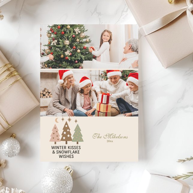Cartes Pour Fêtes Annuelles 2 Photo Retro Winter Kisses & Snowflake Wishes (Créateur téléchargé)