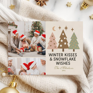 Cartes Pour Fêtes Annuelles 2 Photo Retro Winter Kisses & Snowflake Wiss