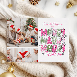 Cartes Pour Fêtes Annuelles 2 Photo Rose Vert Joyeux Noël Fêtes